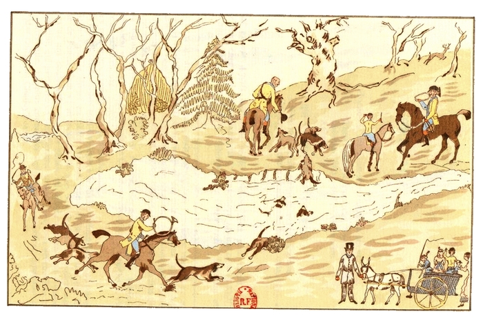 Illustration tirée de l'ouvrage Essai sur la chasse du daim - Charles de Salverte (1906) - Decelle (Compiègne) - BnF (Gallica) 2